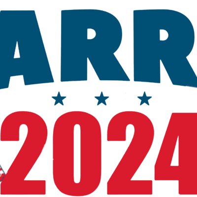 Kamala Harris 2024 election campaign imagery with patriotic American flags and bold lettering    Thumbnail