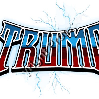 Trump 2024 campaign graphic with bold stylized text and blue background accents  Thumbnail