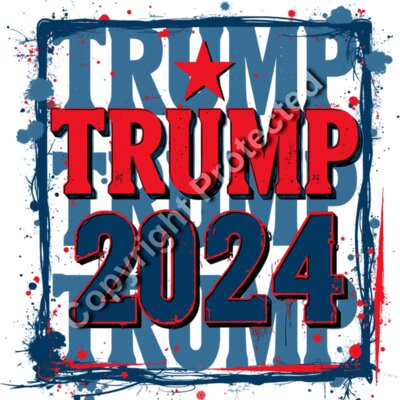 Trump 2024 campaign graphic with bold text and splatter effects Thumbnail