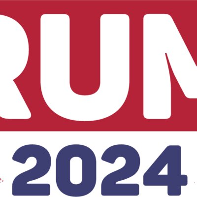 Trump 2024 campaign graphic with bold text and stars in red  white  and blue colors  Thumbnail