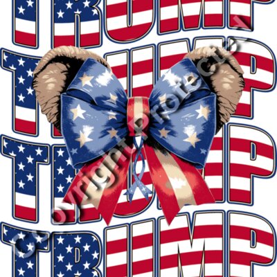 Trump 2024 campaign graphic with patriotic colors  stars  stripes  and a bow design Thumbnail