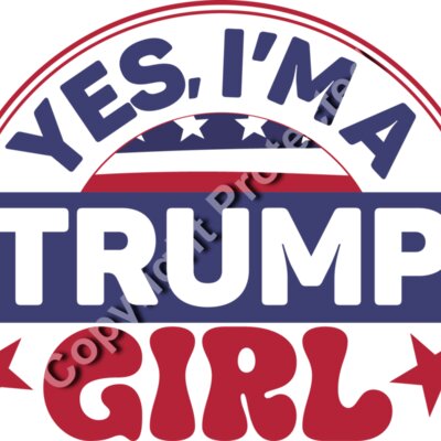 Trump 2024 campaign merchandise with Yes  I m a Trump Girl phrase and patriotic colors  Thumbnail