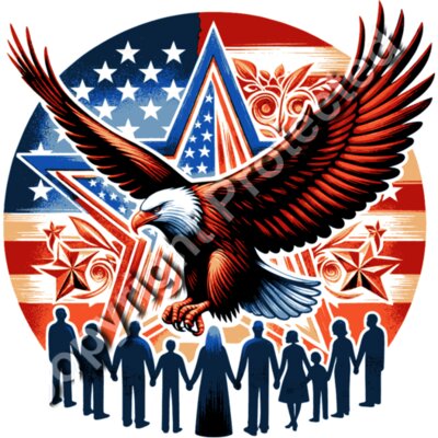 Trump 2024 patriotic eagle design with crowd and stars and stripes theme Thumbnail